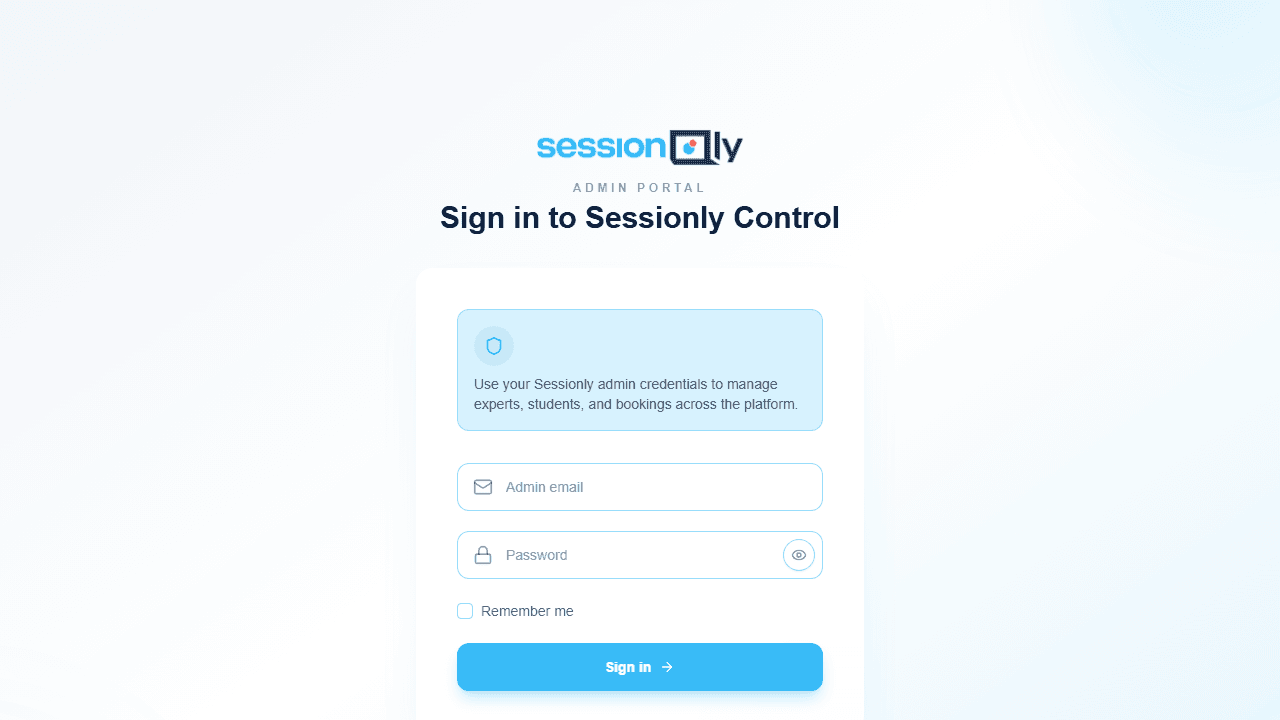 Sessionly Admin preview